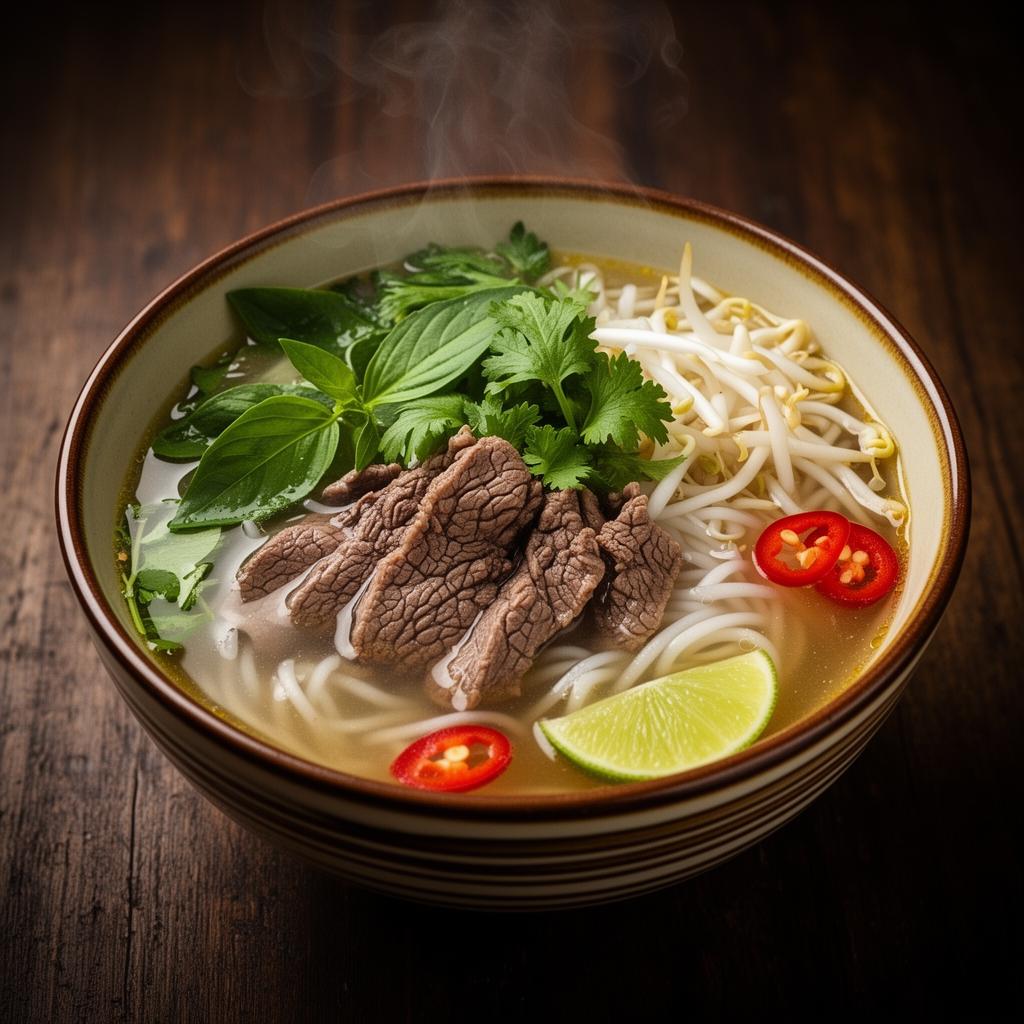 Bowl of authentic Vietnamese pho bo